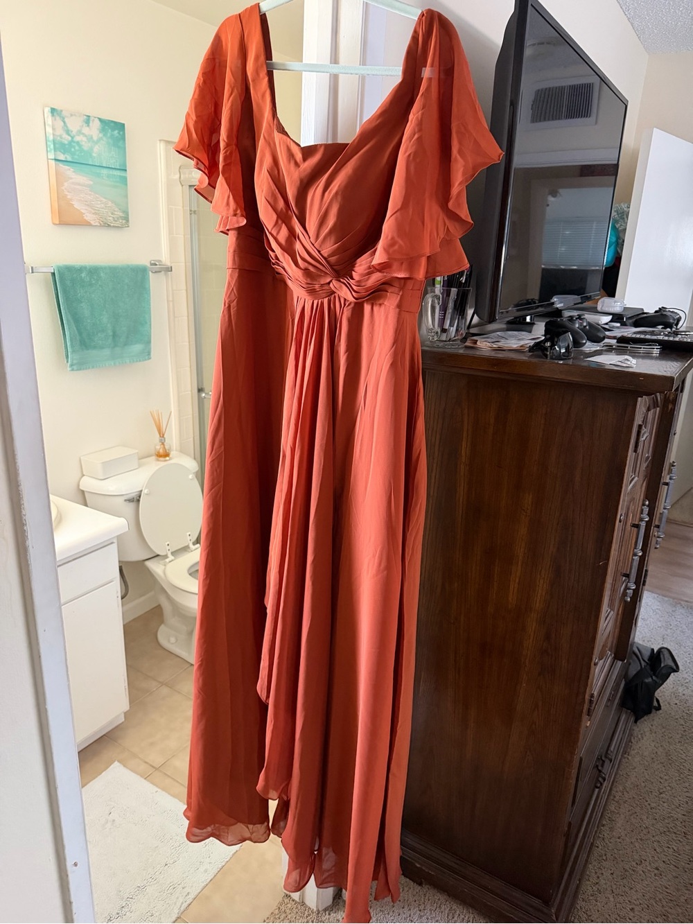 Rust Orange Flutter Sleeve Maxi Dress NWT
